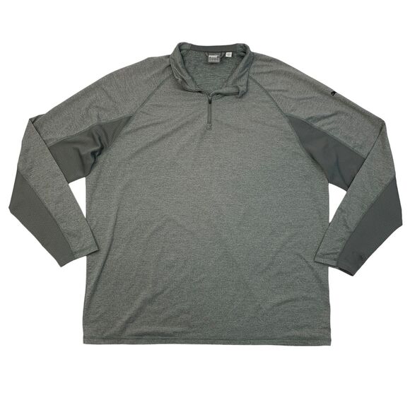 Puma Quarter Zip Shirt Mens 2XL XXL Gray Knit Mesh Raglan Long Sleeve Mock Golf - Picture 1 of 13